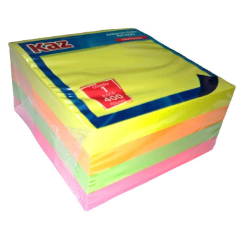 Bloco De Notas Adesivas 4 Cores Neon 400 Folhas 76x76 Kaz Page Papelaria 4123