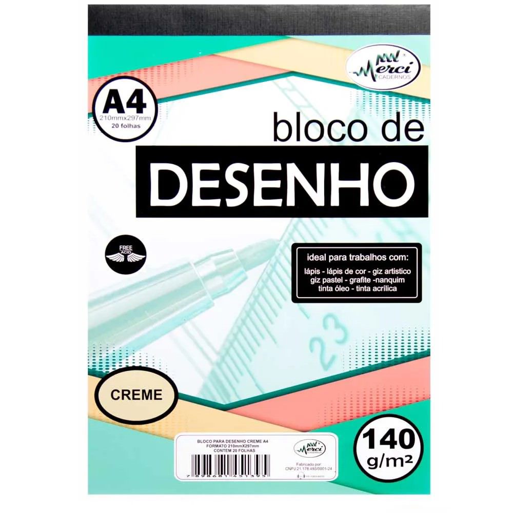 Bloco De Desenho Creme A4 20 Folhas Merci Page Papelaria 5204